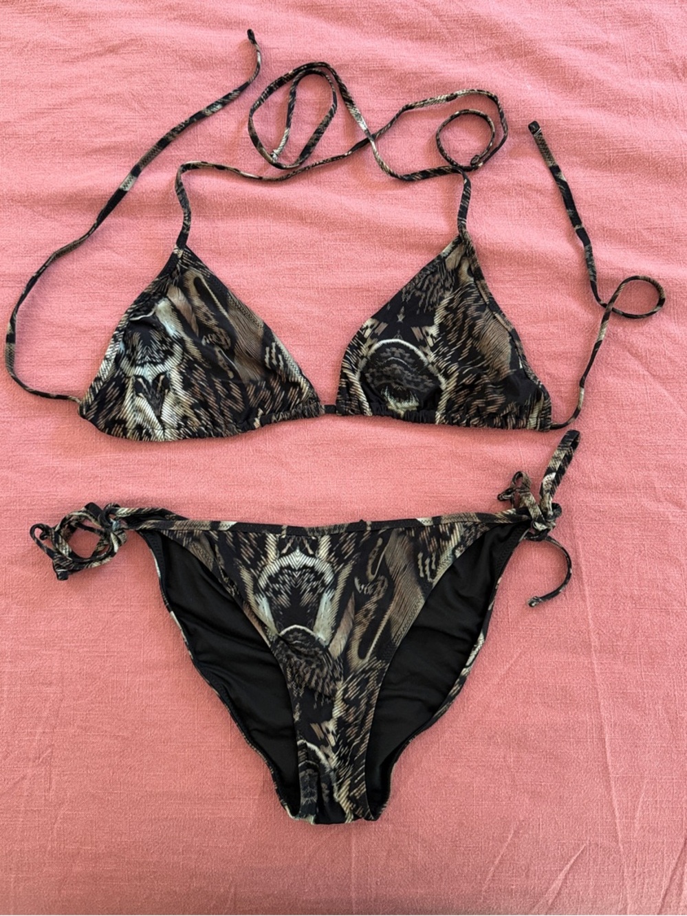 Vintage AllSaints Spitalfields Triangle Tie Bikini Set in Feather Print